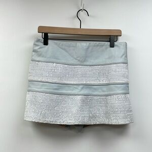 LE CLE Leather Mid-Rise Mini Skort Blue Small